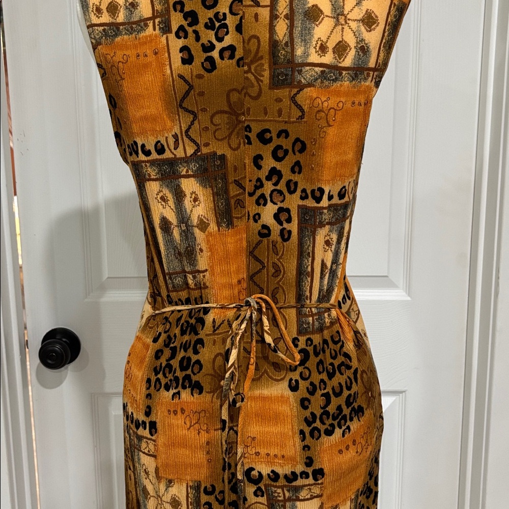 Vintage White Stag Patchwork Midi Dress - Orange and Brown - Picture 5 of 10